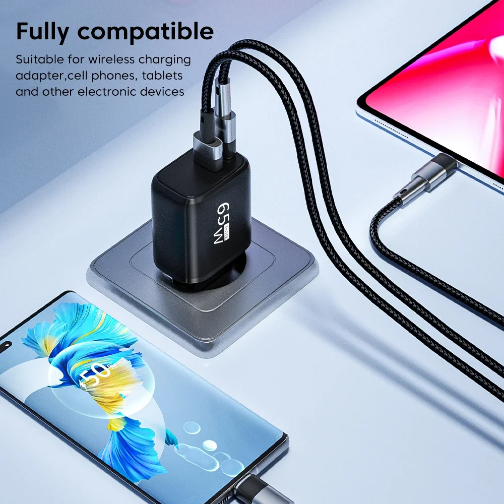 PD 65W GaN 2-in-1 USB Charger – Dual Port Type-C Fast Charging Wall Adapter with EU/US Plug for iPhone, Samsung, Xiaomi, Huawei - Image 4