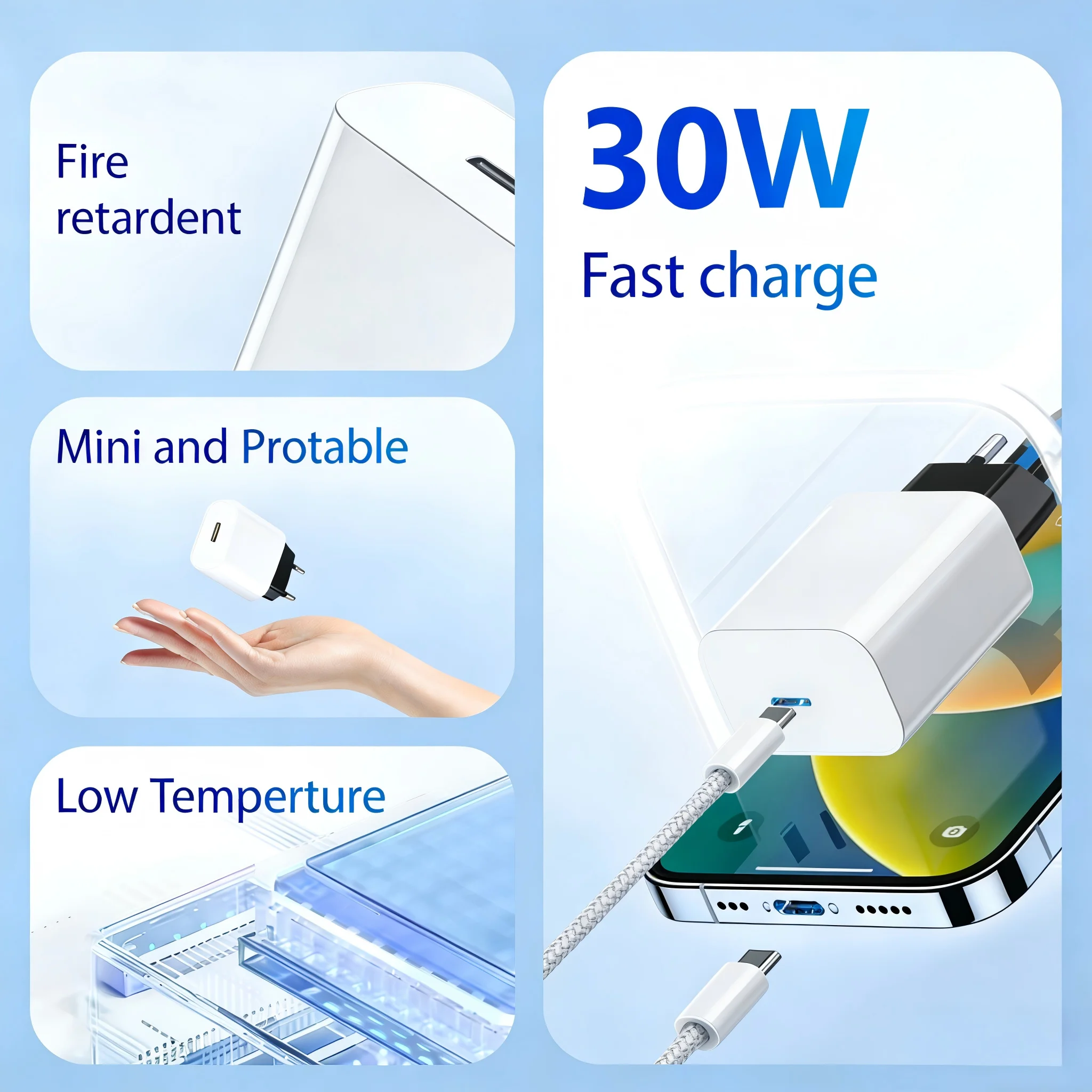 For Google 30W USB-C Fast Charger – Power Delivery 3.0 Adapter for Pixel 10/9/8/7/6 Pro XL, 9A, Fold, with Type-C Cable - Image 6