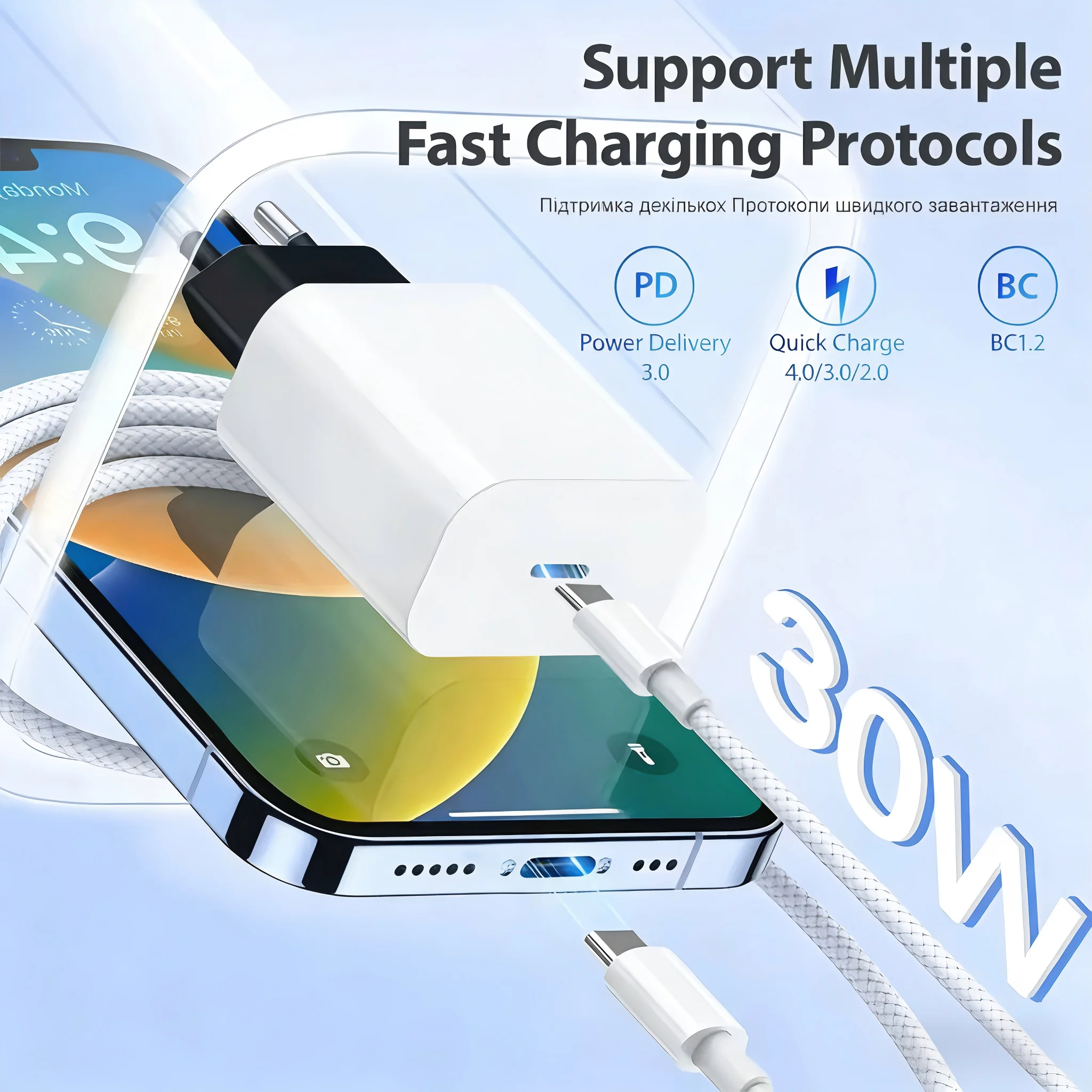 For Google 30W USB-C Fast Charger – Power Delivery 3.0 Adapter for Pixel 10/9/8/7/6 Pro XL, 9A, Fold, with Type-C Cable - Image 2