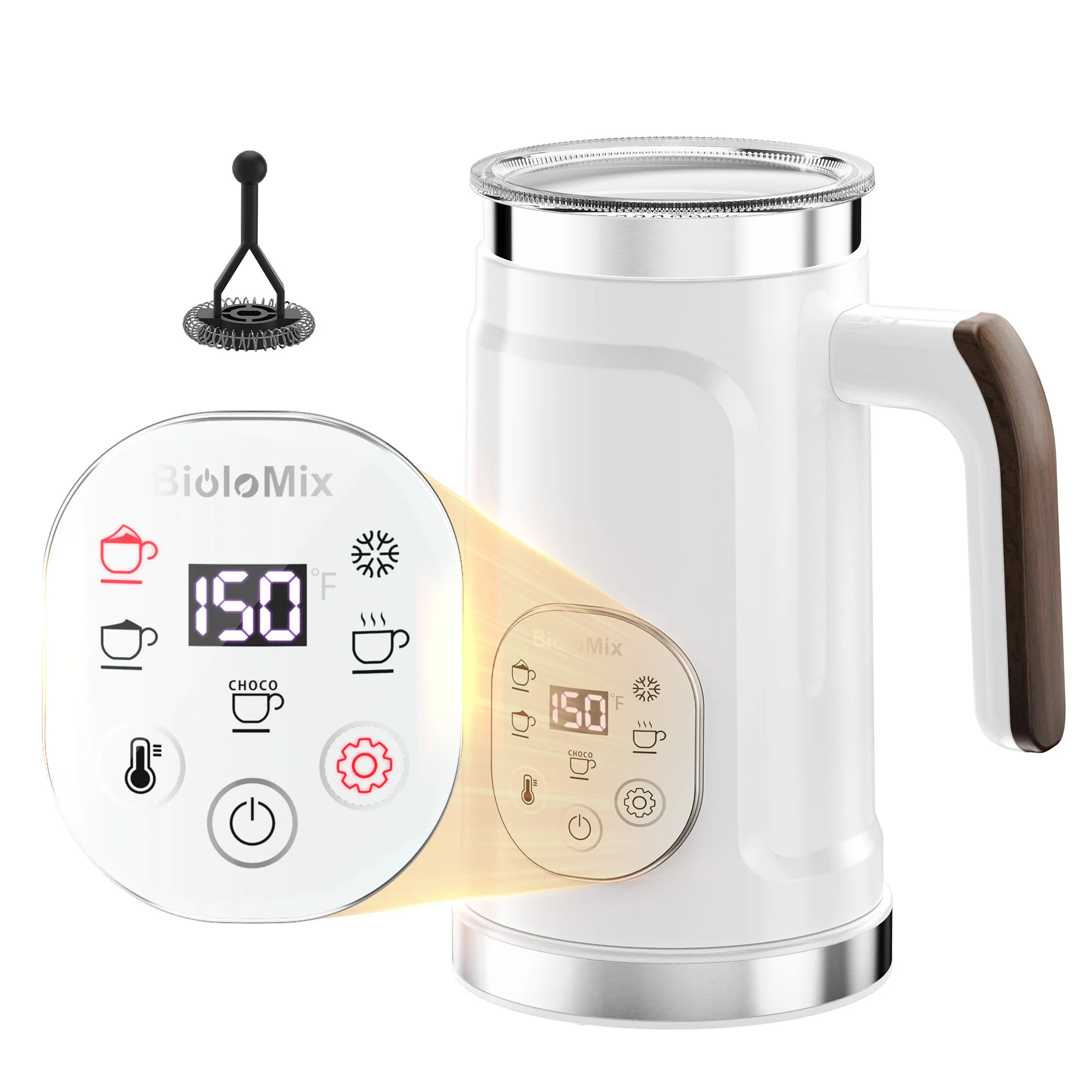 BioloMix 5-in-1 Milk Frother – LED Touch Screen Display, Hot & Cold Foam Maker, Milk Warmer for Coffee Latte, Cappuccino - Image 2