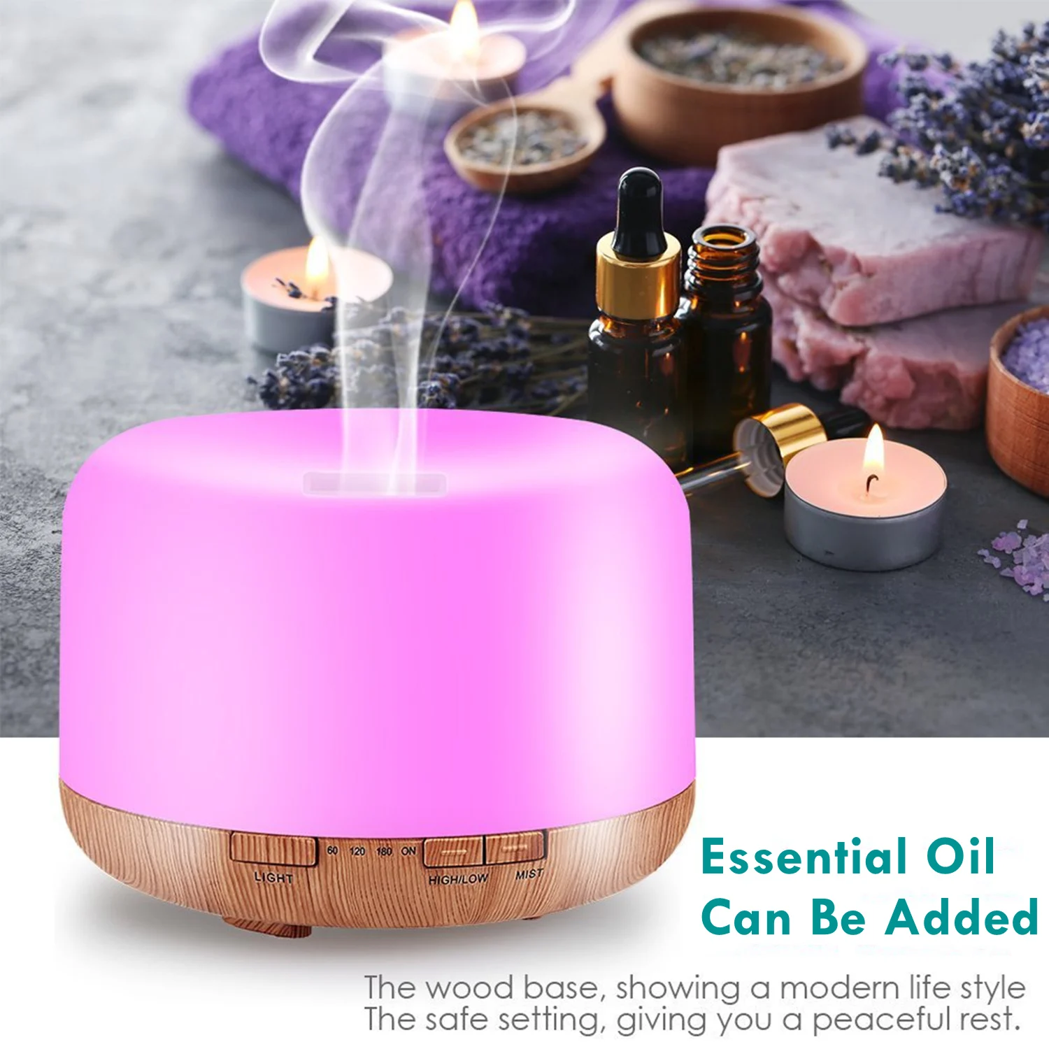 500ml USB Wood Grain Aroma Diffuser – Essential Oil Diffuser & Humidifier with Remote Control, Colorful Night Lights for Home & Office - Image 5