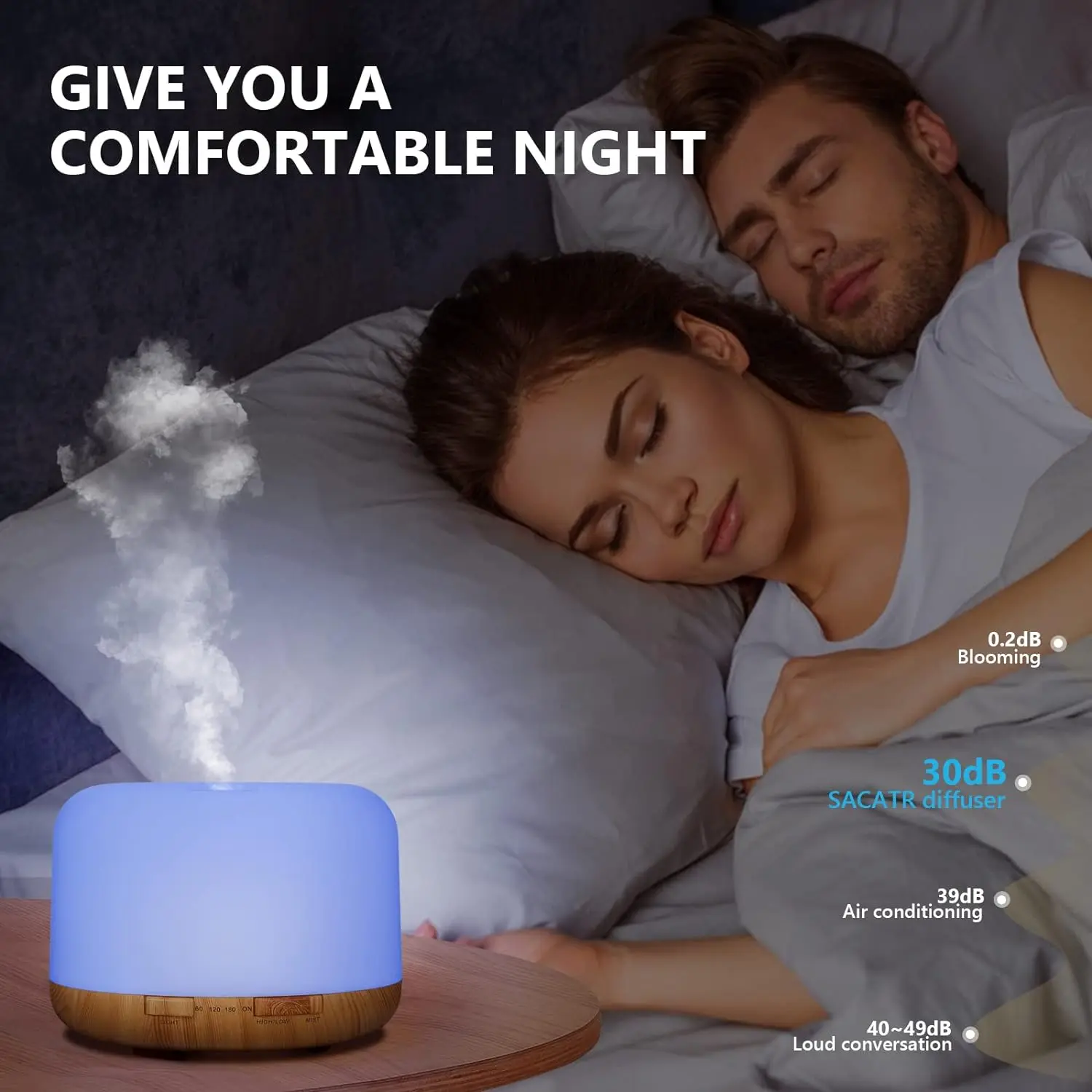 500ml USB Wood Grain Aroma Diffuser – Essential Oil Diffuser & Humidifier with Remote Control, Colorful Night Lights for Home & Office - Image 6