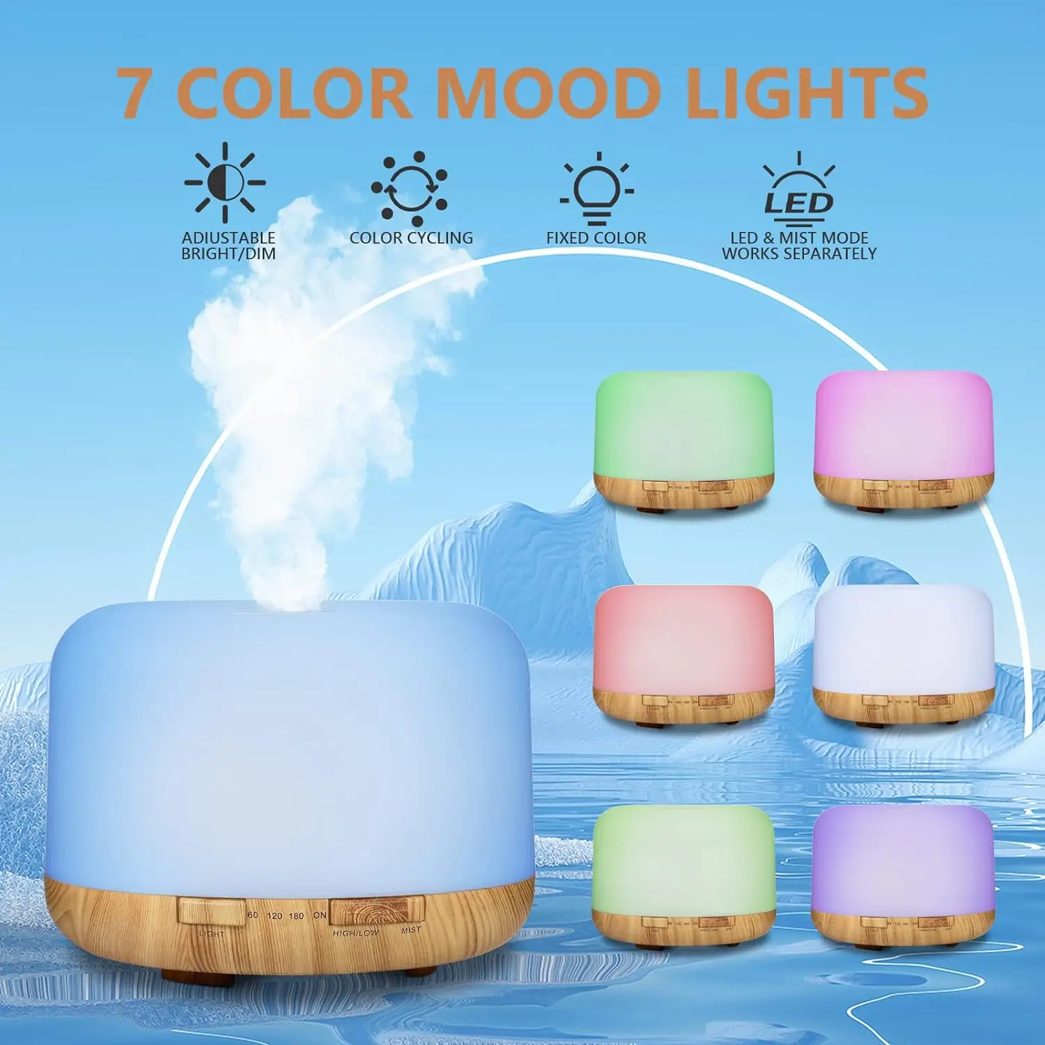 500ml USB Wood Grain Aroma Diffuser – Essential Oil Diffuser & Humidifier with Remote Control, Colorful Night Lights for Home & Office - Image 2