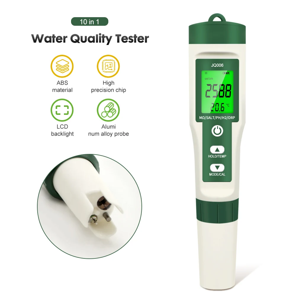 10-in-1 Water Quality Tester – Digital pH/EC/TDS/ORP/H2/Salinity/S.G/Resistivity/Temp Meter for Aquariums, Pools & Hydroponics - Image 2
