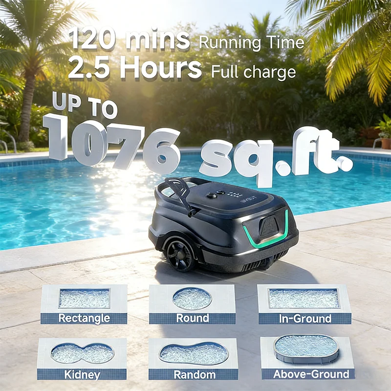 WYBOT A1 Wireless Pool Robot Vacuum – Intelligent Path Planning, 120-Min Runtime, Dual-Layer Filtration, Scheduled Cleaning for Above/In-Ground Pools - Image 2