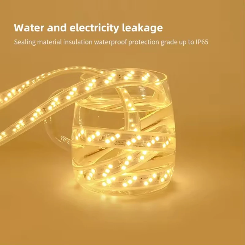 220V LED Strip Lights – 2835 Flexible Ribbon Tape, Waterproof, 180 LEDs/M, for Living Room, Garden & Indoor Lighting (EU Plug) - Image 2