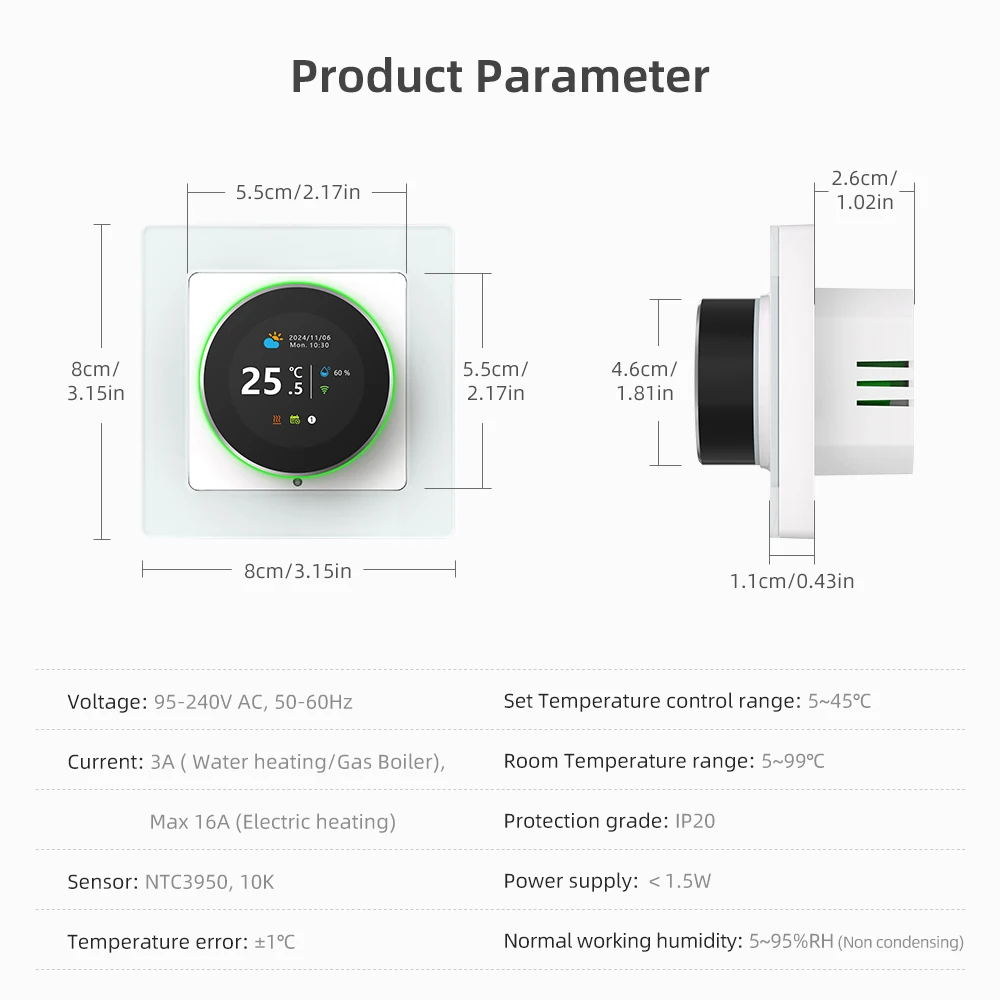 AVATTO WiFi Smart Knob Thermostat – Temperature Controller for Water/Gas Boiler & Electric Heating, Works with Tuya, Alexa & Google Home - Image 6