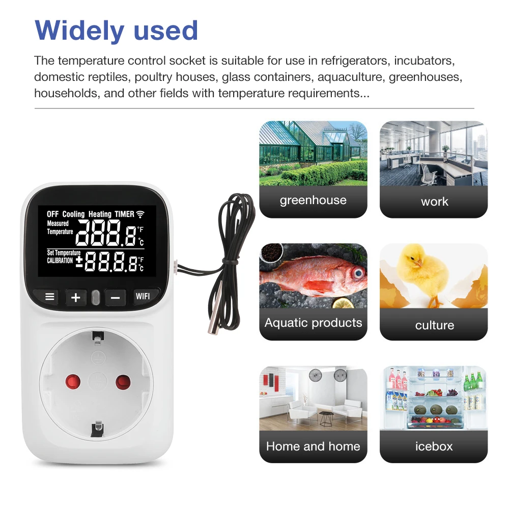 Tuya WiFi Thermostat Switch Socket – Plug-in Temperature Controller with Timer Outlet, LCD Display, for Heating/Cooling (EU/US/UK/FR/AU Plug) - Image 2