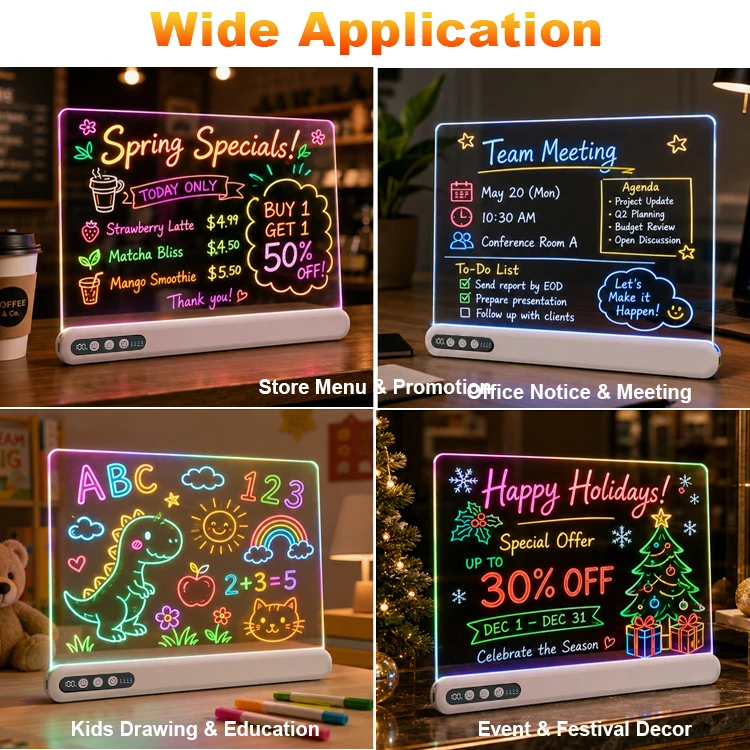 Elice LED Drawing Board for Kids – Rechargeable Acrylic Neon Board with Timer, 7 Colors, Stepless Dimming, Built-in Stand & Battery Display - Image 4