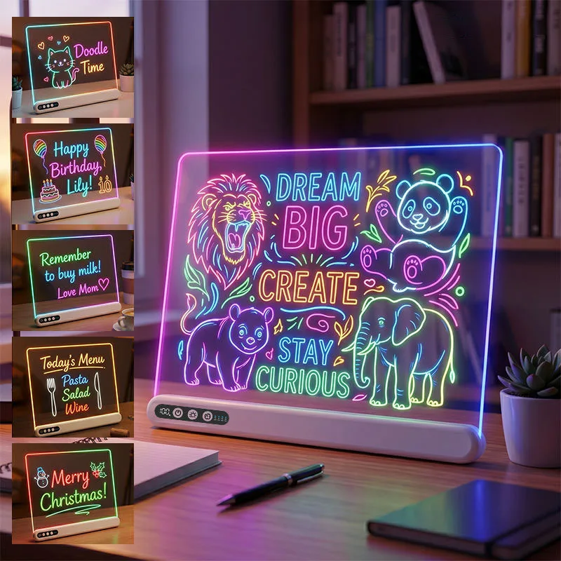 Elice LED Drawing Board for Kids – Rechargeable Acrylic Neon Board with Timer, 7 Colors, Stepless Dimming, Built-in Stand & Battery Display - Image 3